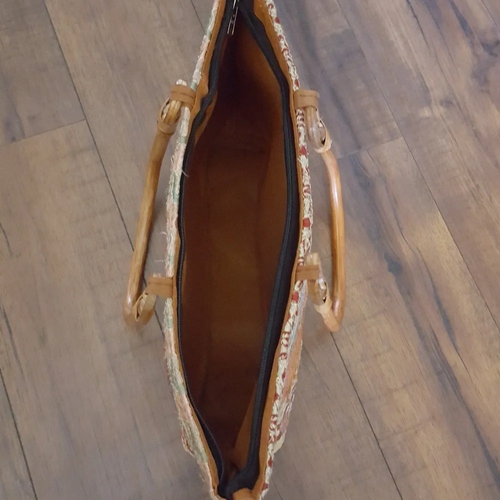 Vintage Multi-color Embroidered Silk Tote‎